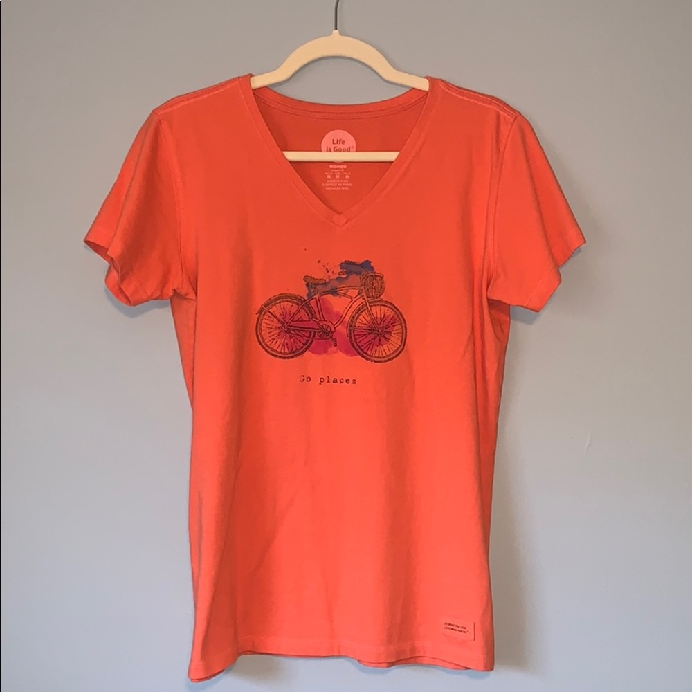 Life is Good t-shirt M bicycle soft spring orange